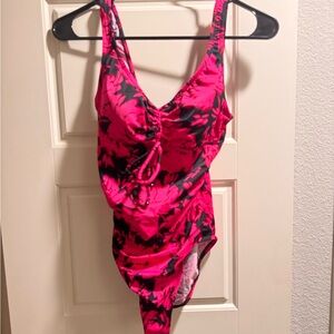 Vibrant Pink and Black Kids One Piece Swimsuit